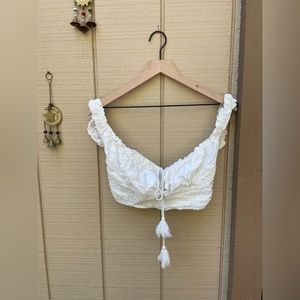 Free people white embroidered blouson crop top brami